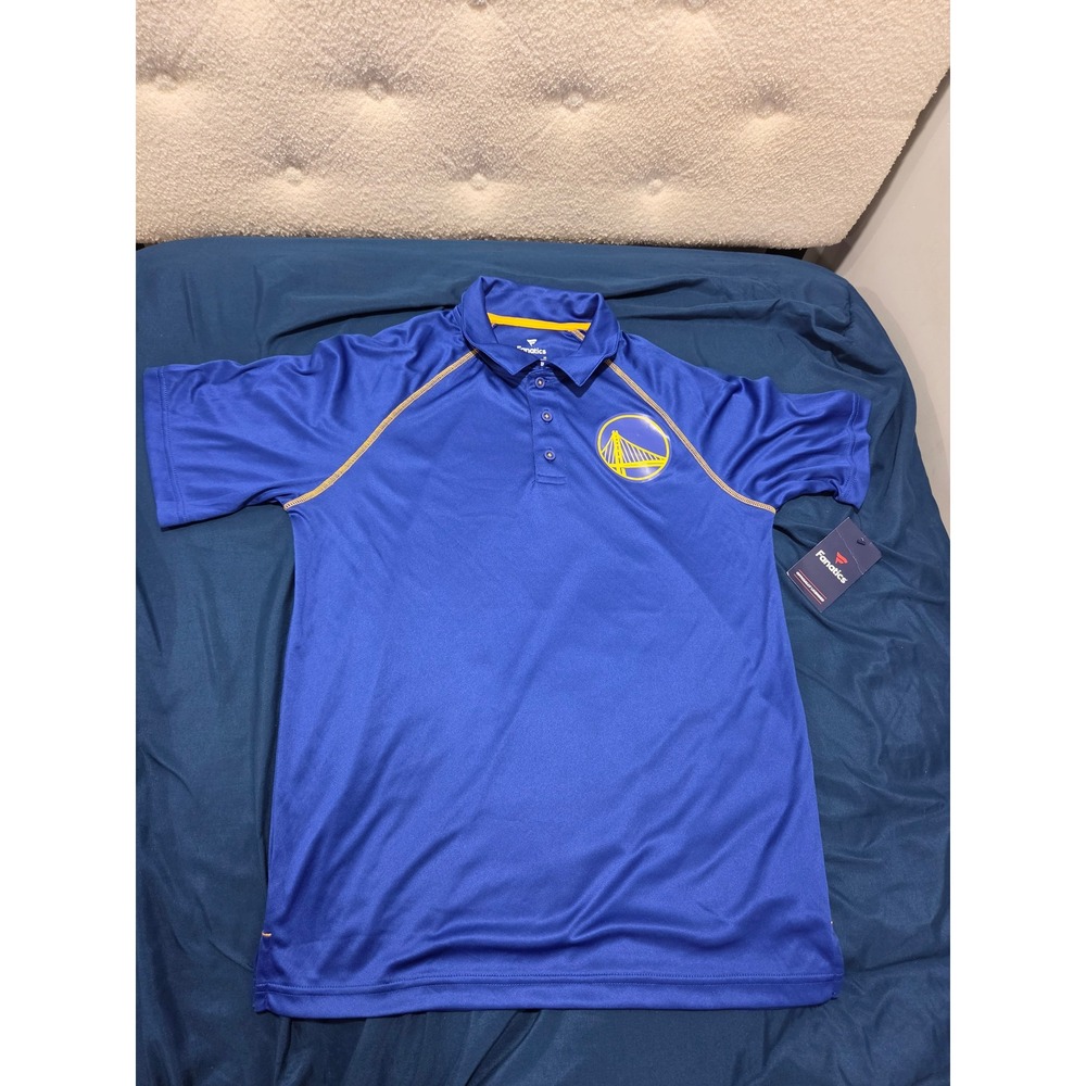 Fanatics Golden State Warriors NBA Polo Shirt Mens Medium Blue Gold Raglan NEW